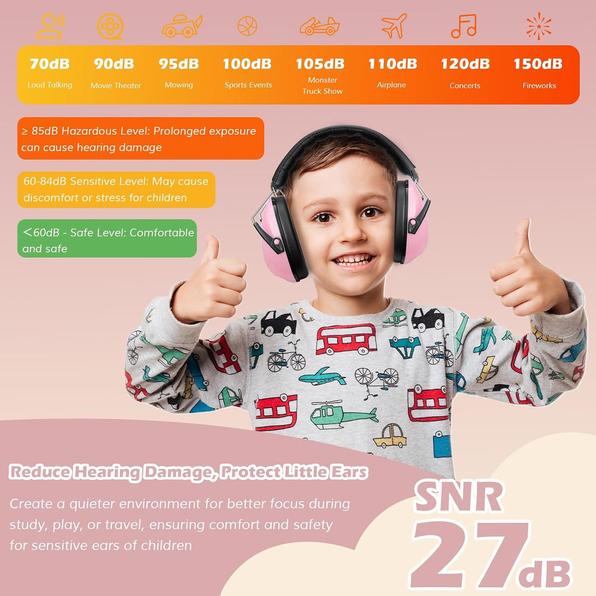 ProCase Noise Cancelling Headphones Toddler Lightpink Hearing Protection NEW