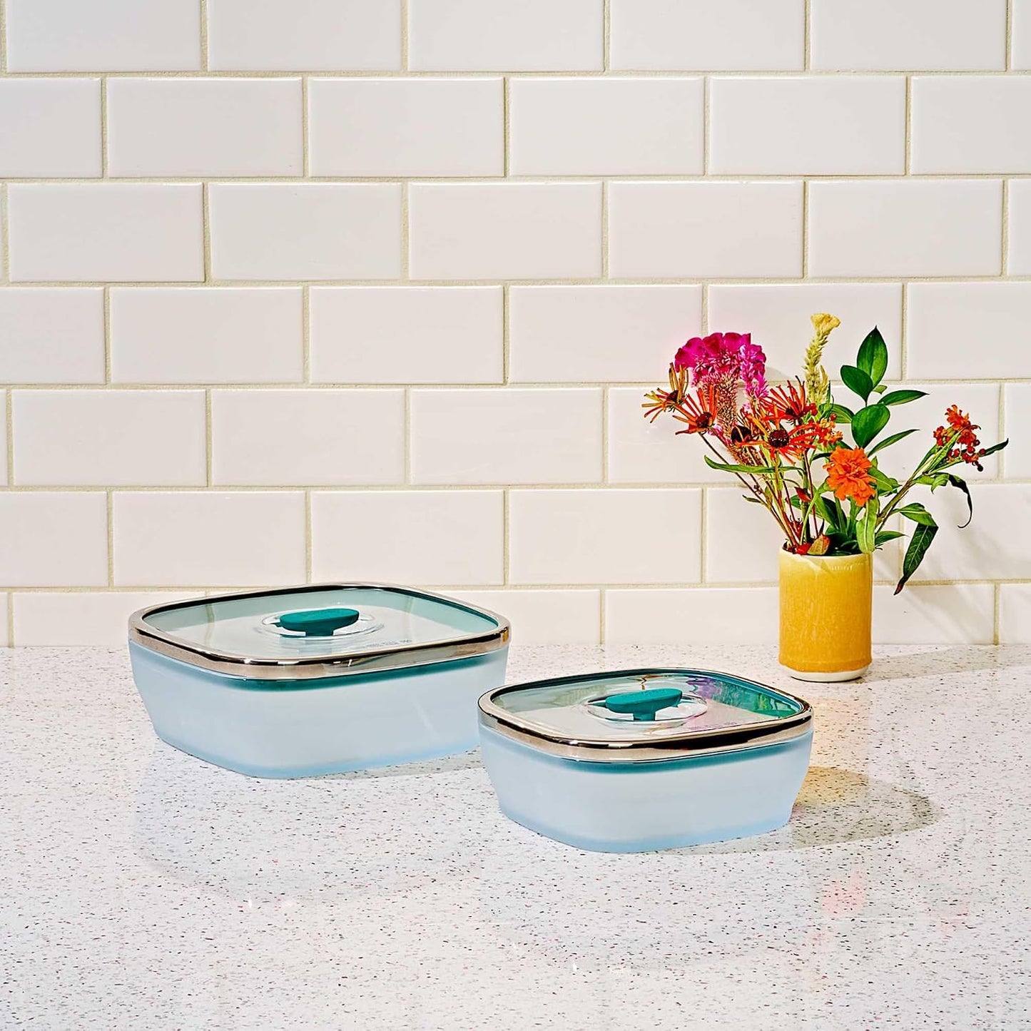 Anyday Microwave Cookware 2-Piece Dish Square Starter Set in Kale Glass NEW