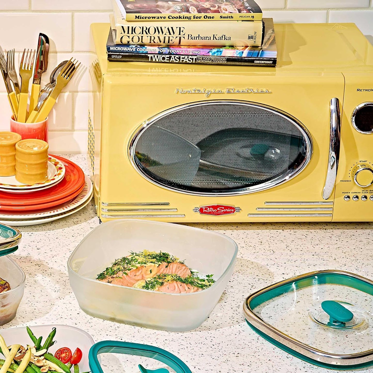 Anyday Microwave Cookware 2-Piece Dish Square Starter Set in Kale Glass NEW