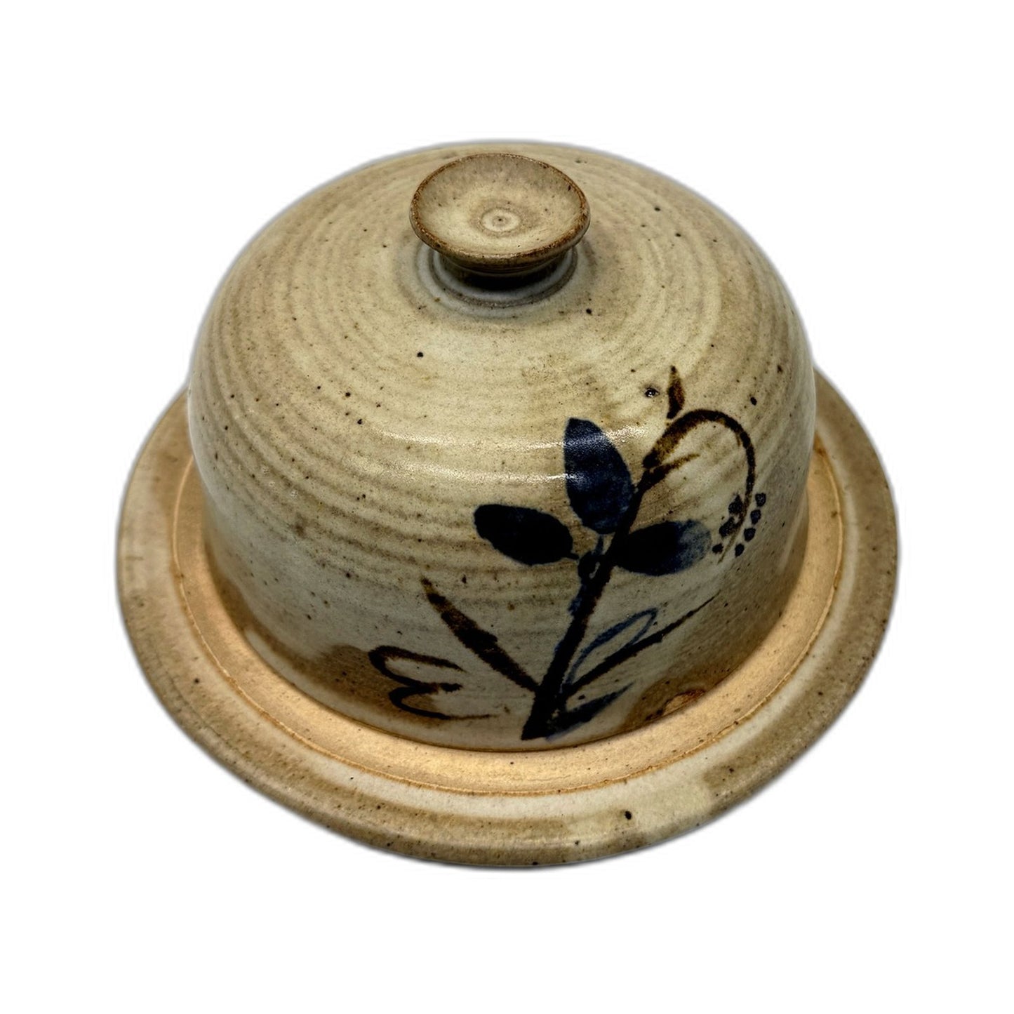 Australian Hand Crafted Mini Dome Lidded Dish Floral Design Tan Clay Pottery