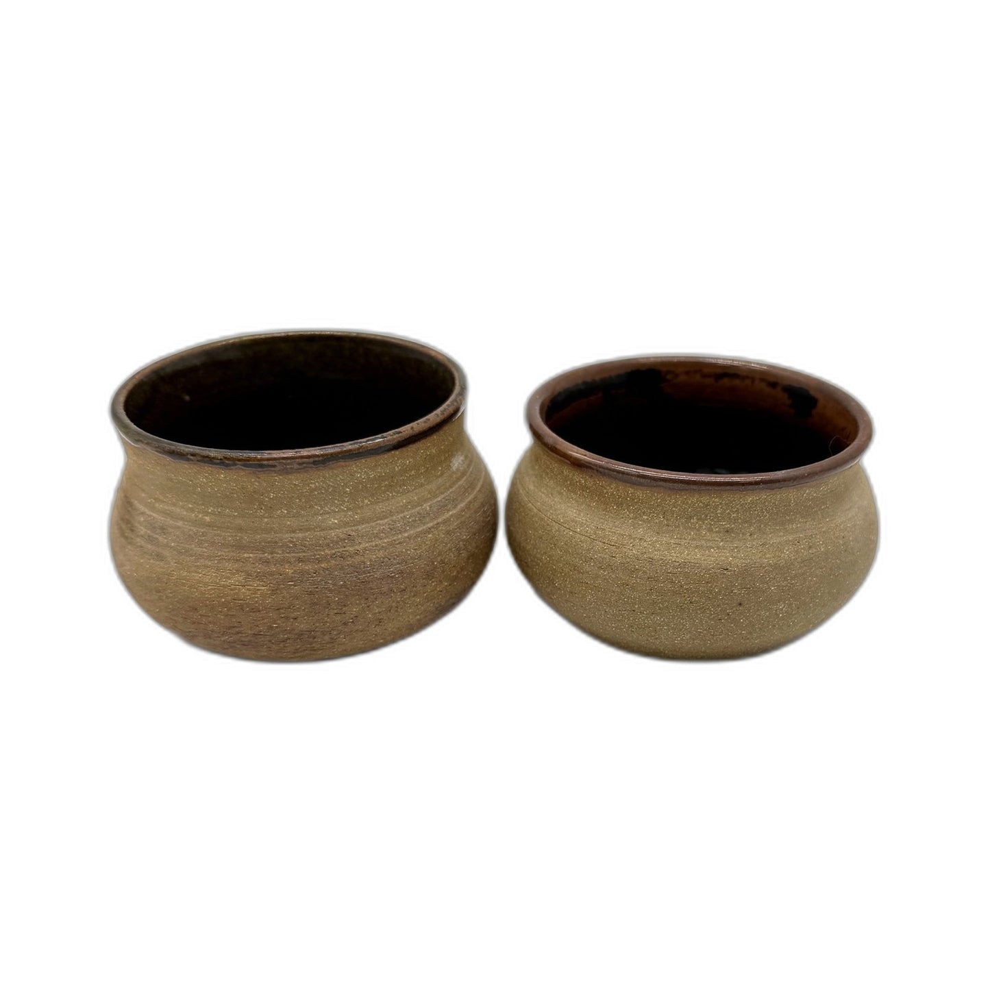 Handmade Tan/Brown Ceramic Rustic Textured Stamped Logo Decorative Dip Bowls
