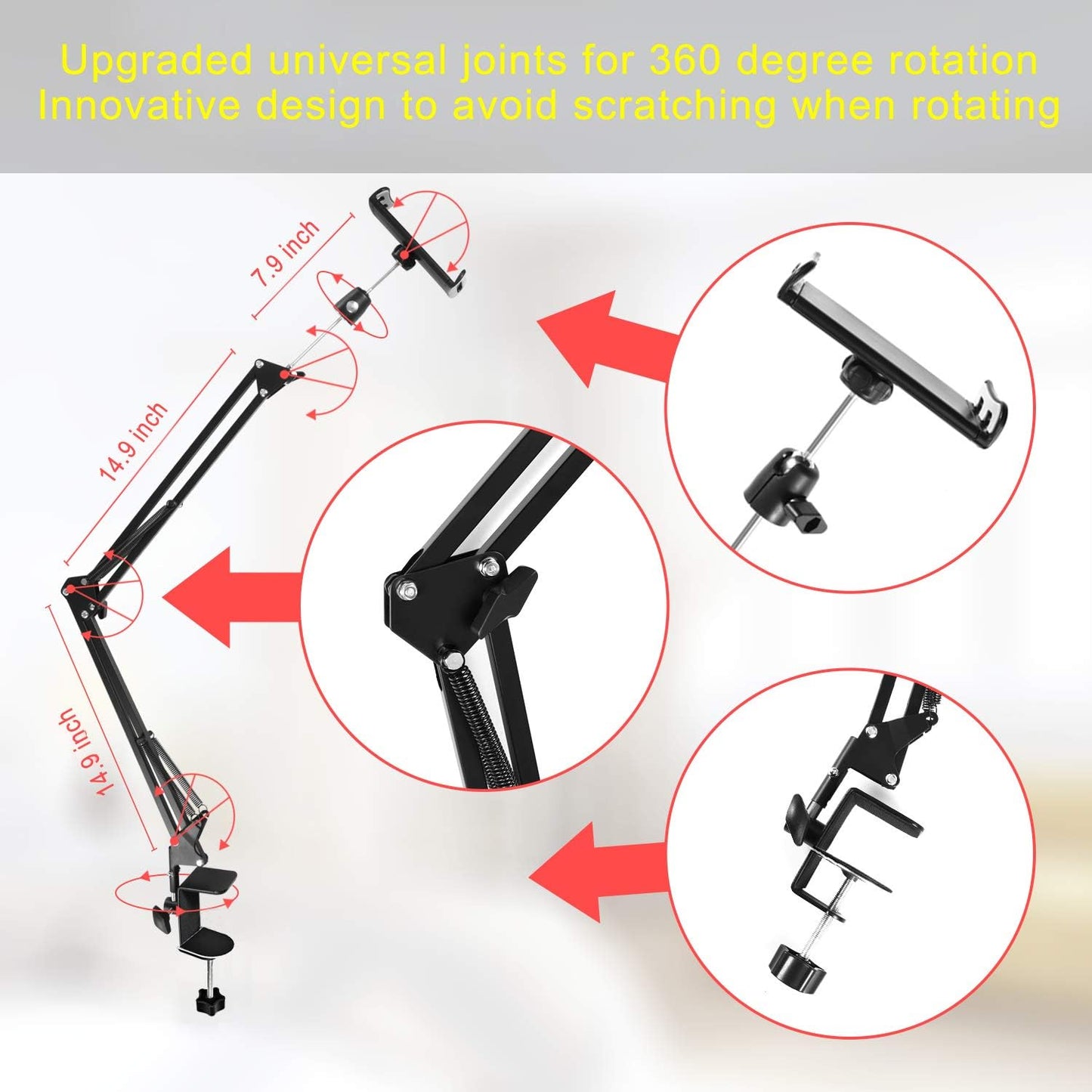 SAMHOUSING 360 Stands Degree Rotating Tablet Stand Holder Mount for Bed, NEW