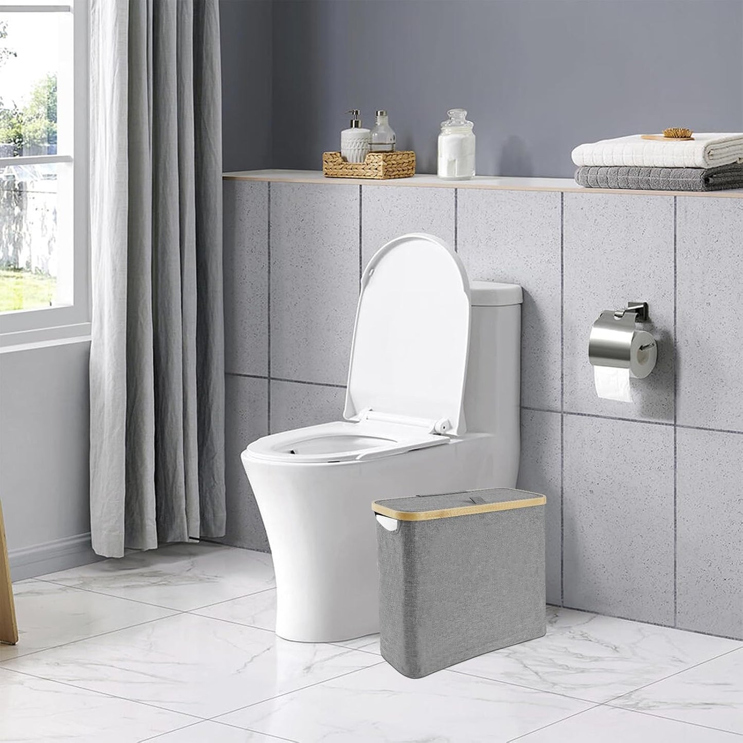 SAEHAEYEE Large Capacity Grey Toilet Paper Holder Basket with Lid NEW