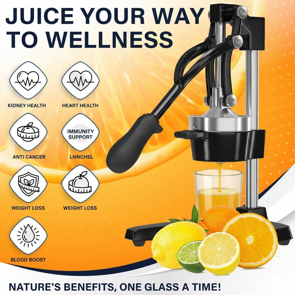 Ngardk Manual Stainless Steel Hand Press Citrus Juicer in Black NEW