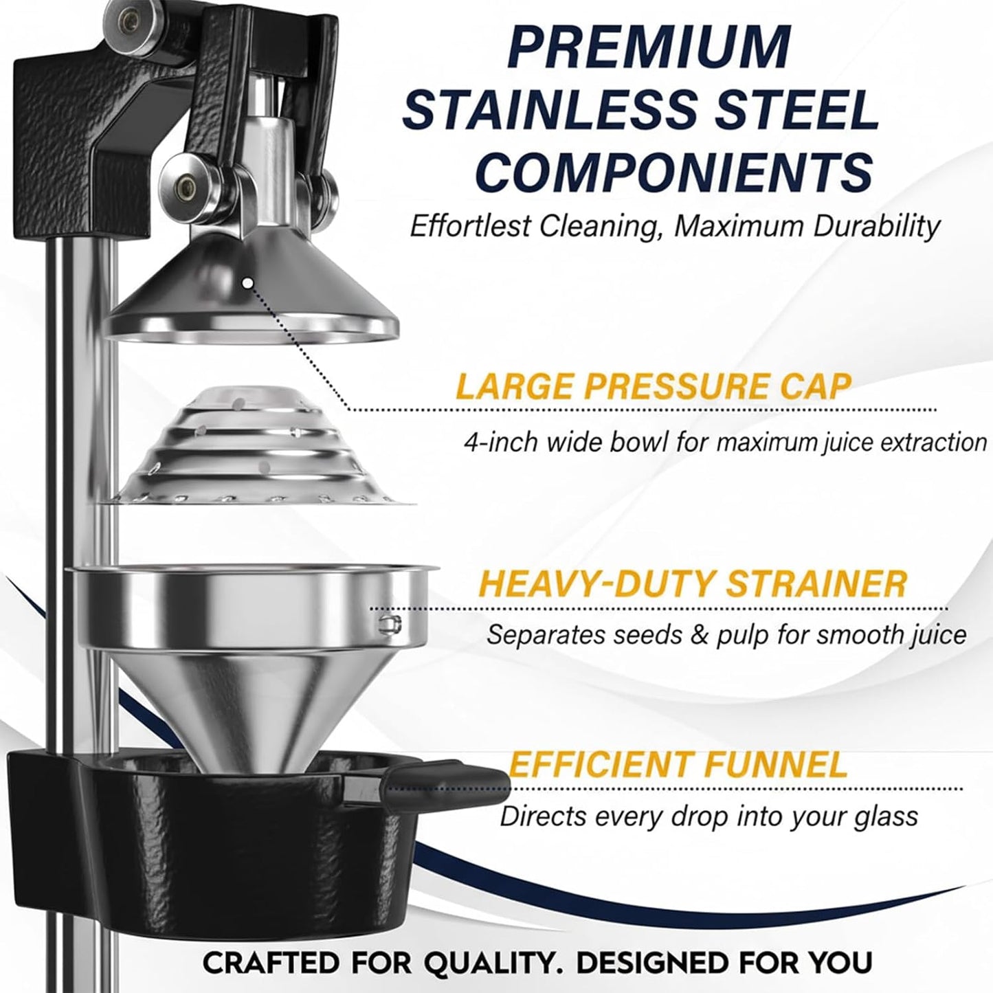 Ngardk Manual Stainless Steel Hand Press Citrus Juicer in Black NEW