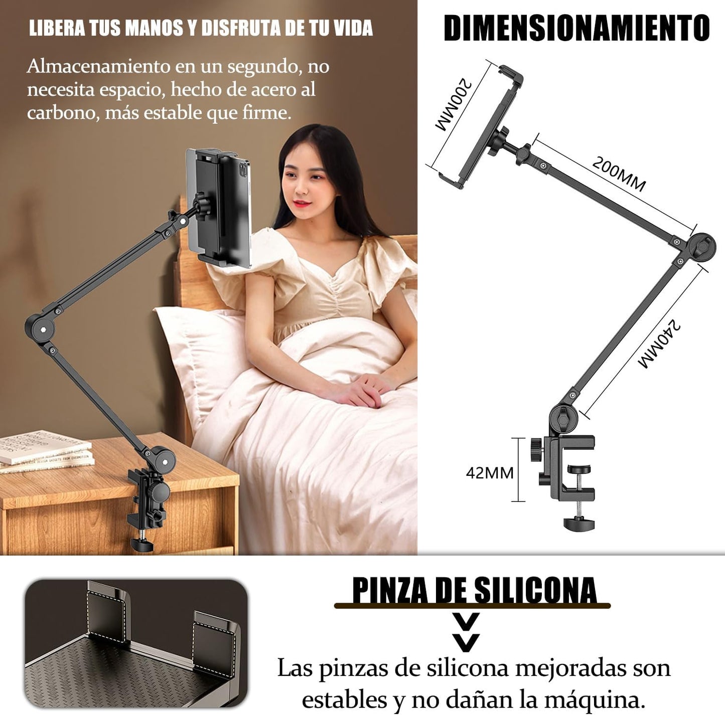 AMZYYDS Adjustable Stands Tablet Stand Alloy Arm Mobile Phone Holder Black NEW
