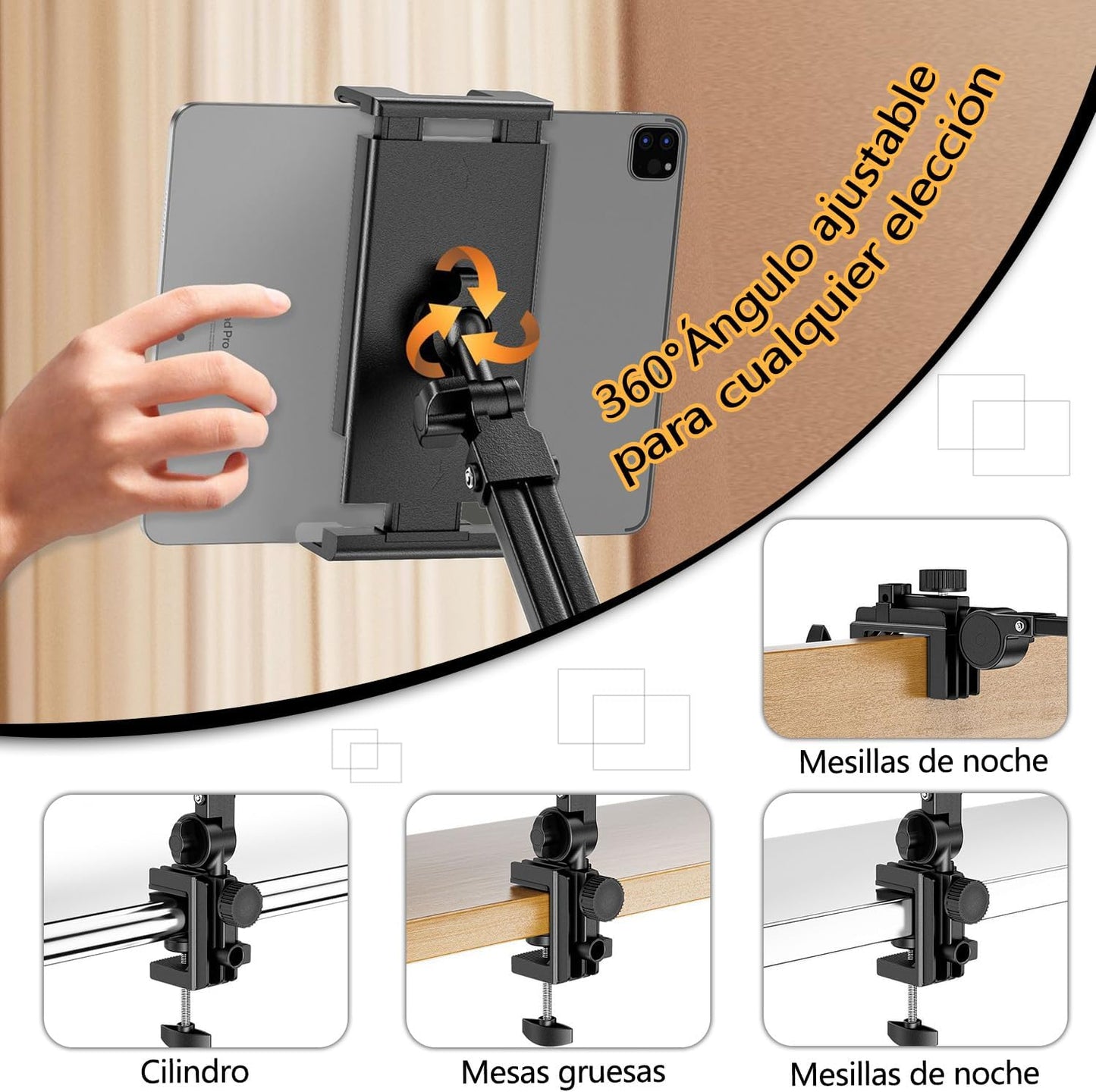 AMZYYDS Adjustable Stands Tablet Stand Alloy Arm Mobile Phone Holder Black NEW