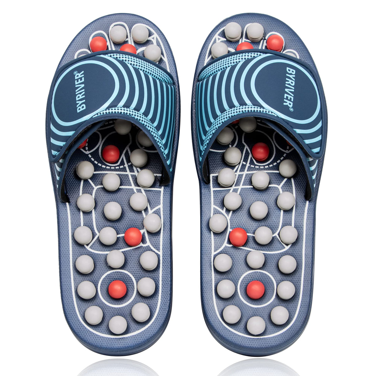 BYRIVER Reflexology Foot Massager Acupuncture Slippers Blue Spring Size M NEW