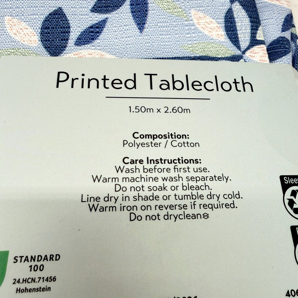 Rectangular Floral Printed Tablecloth Blue Tones 150cm x 260cm Seats 8-10 NEW