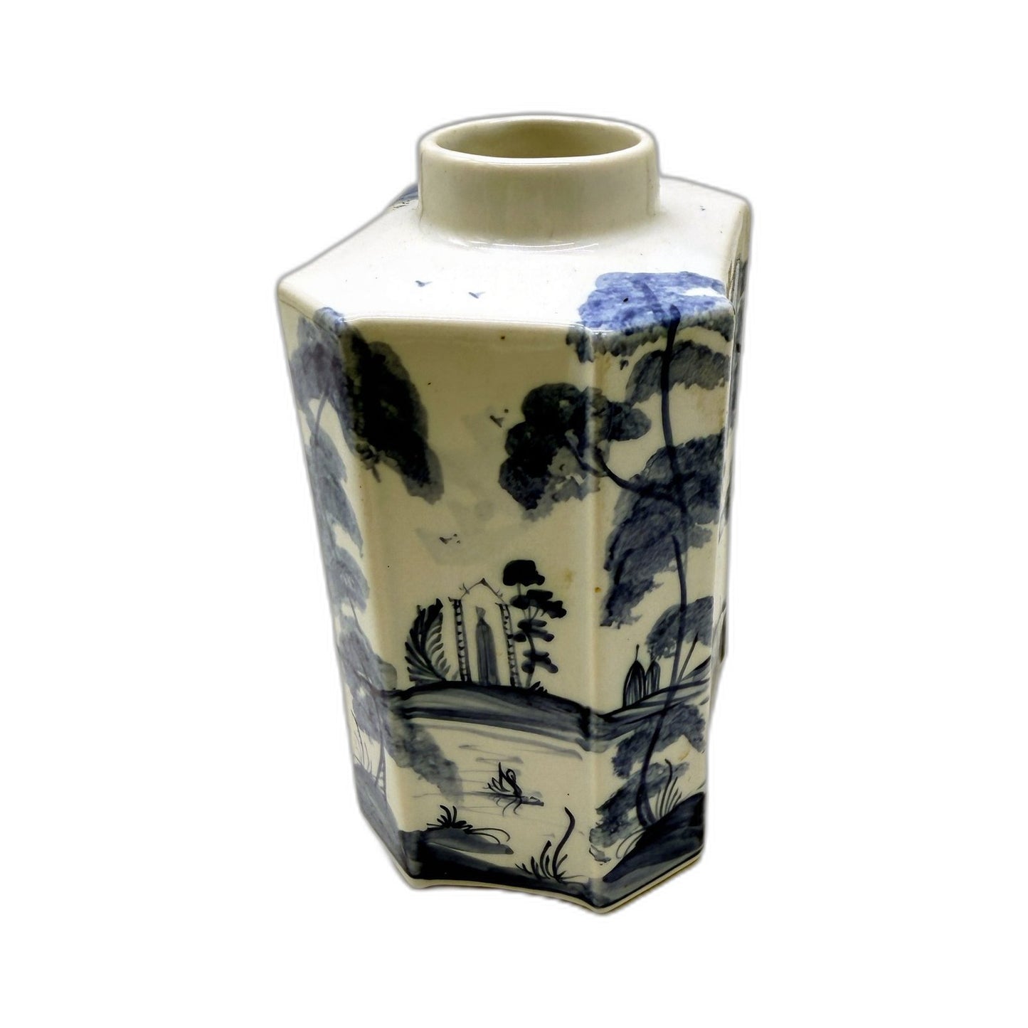 2001 Debra Sears ISIS Ceramic Vase Blue Decorative Hand Painted Landscape