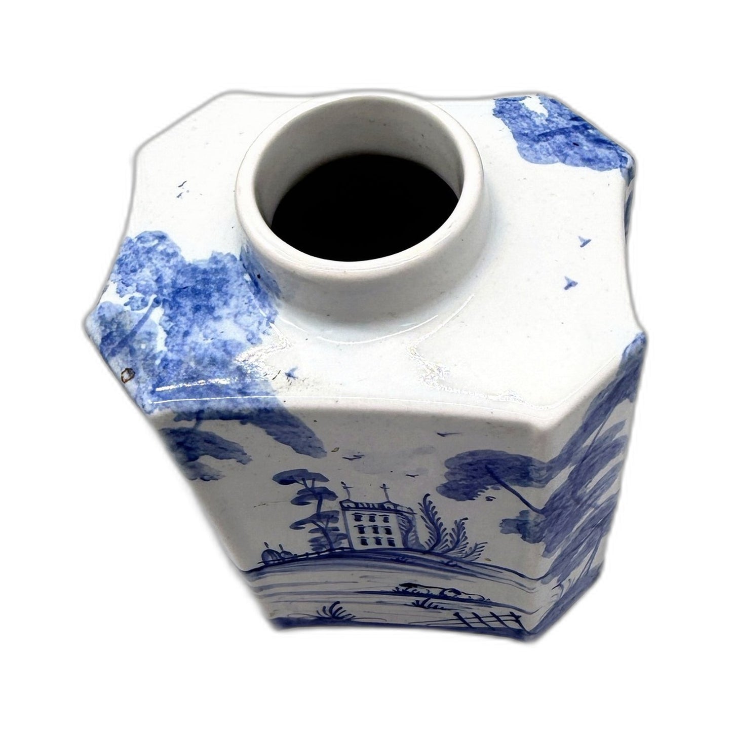 2001 Debra Sears ISIS Ceramic Vase Blue Decorative Hand Painted Landscape
