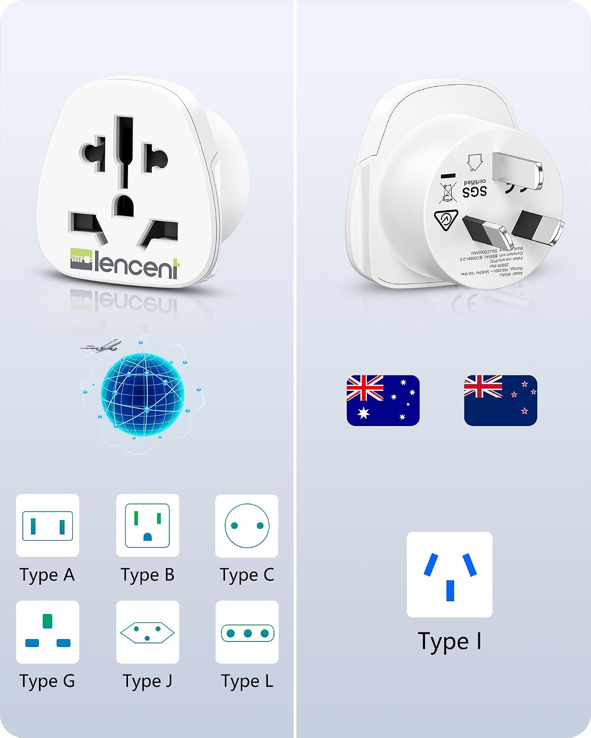 LENCENT World to Australia Plug Adapter EU/UK/USA/JP AU International Power NEW