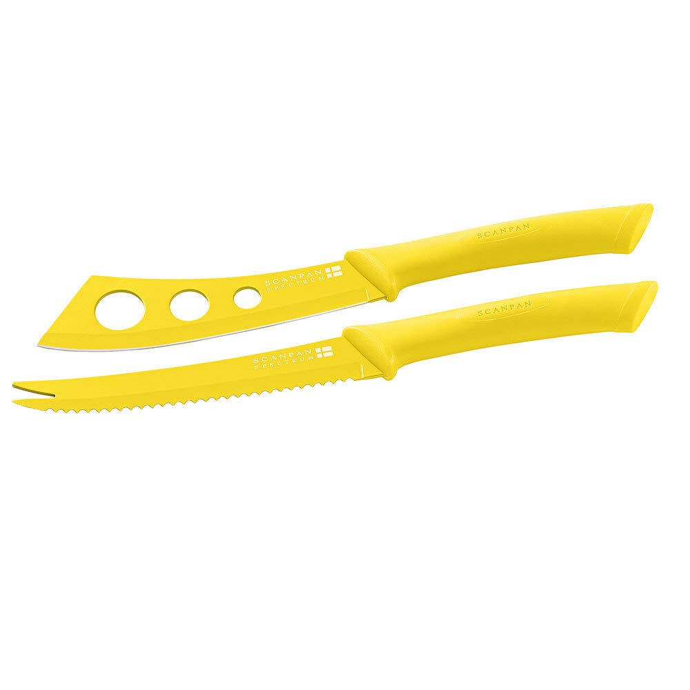 Scanpan Spectrum Knives Soft Touch 2-Piece Cheese Knife Set in Yellow - NEW
