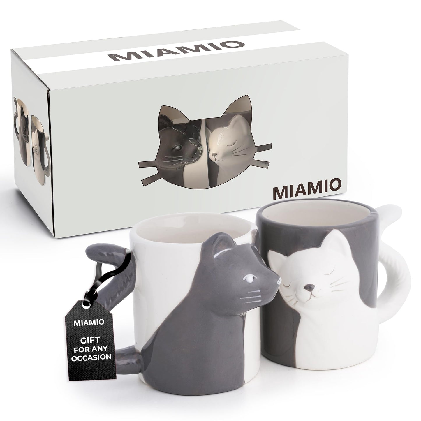 MIAMIO Kissing Cat Ceramic Mugs Set, Unique Gifts for Couples 2 Pack NEW