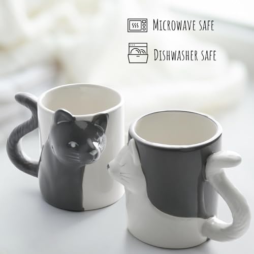 MIAMIO Kissing Cat Ceramic Mugs Set, Unique Gifts for Couples 2 Pack NEW