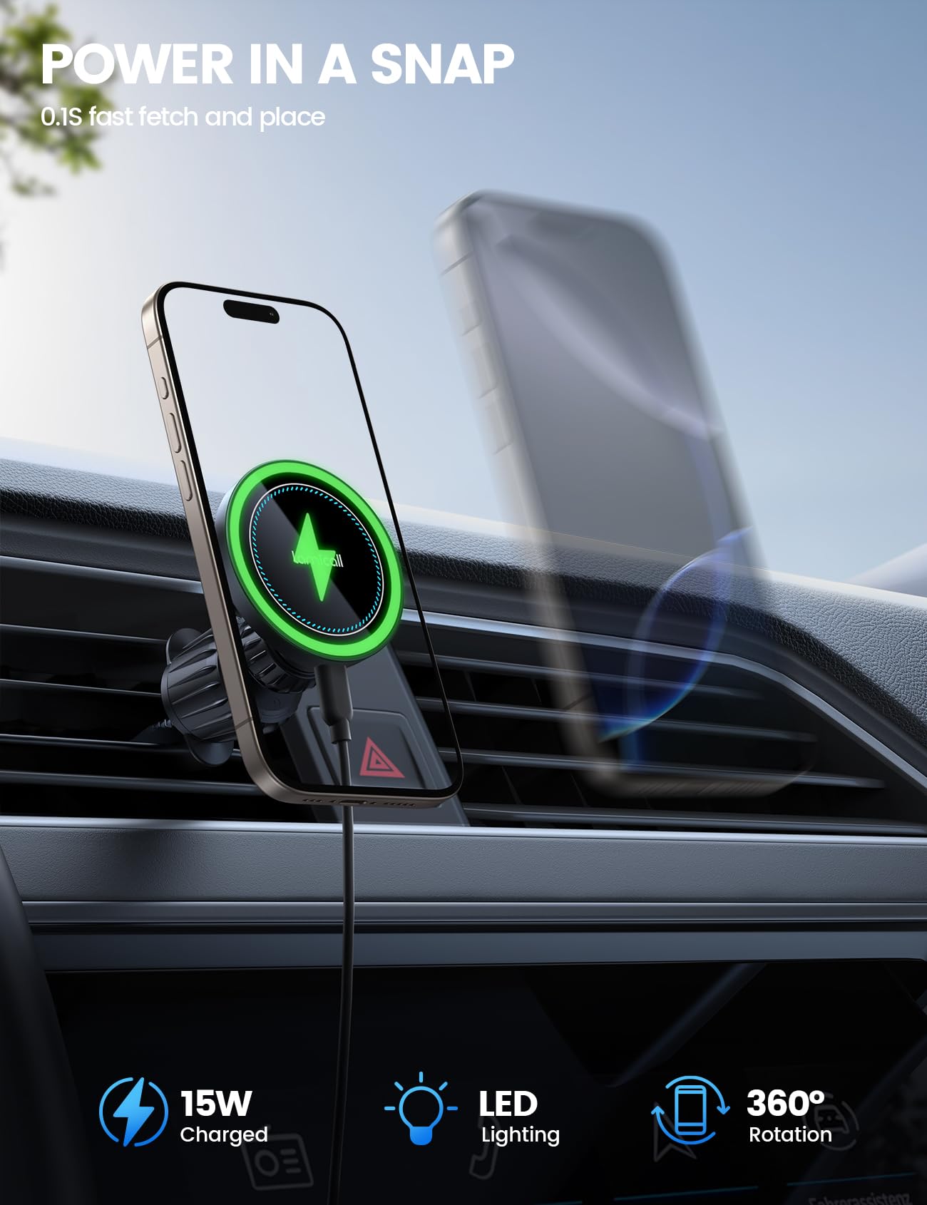 Lamicall 15W Automobile Chargers Wireless Car Charger Mount Magnetic NEW