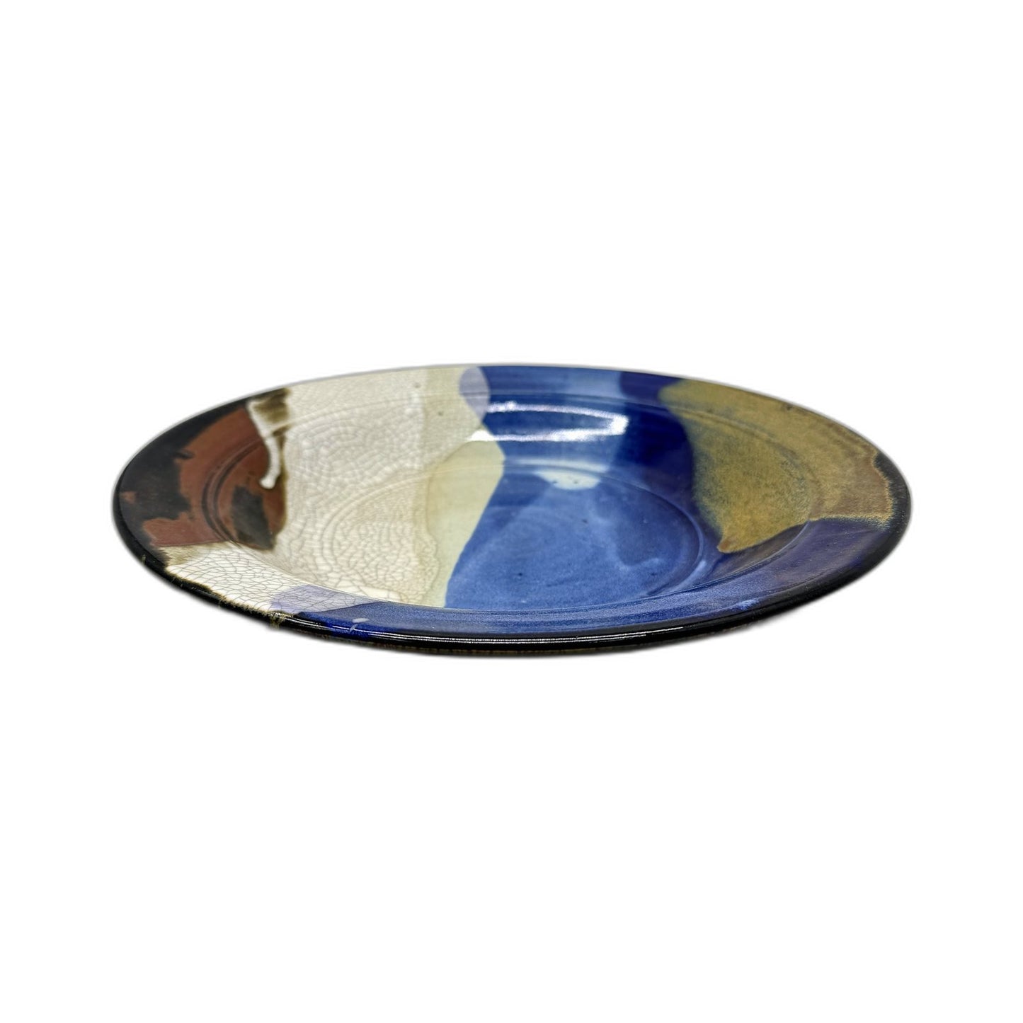 Black Dog Creek Pottery Decorative Ceramic Plate MultiColor & Crackle Glaze 31cm