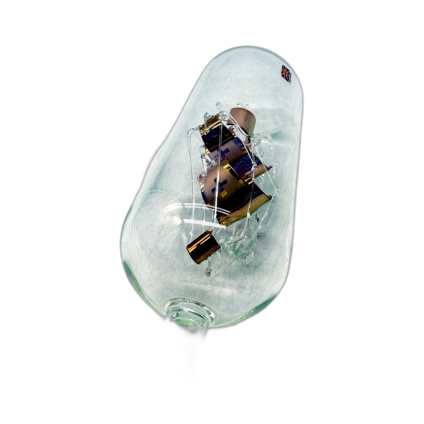 Hand Crafted Glass Bottle with Vintage Ship Model Home Made In Britain UK