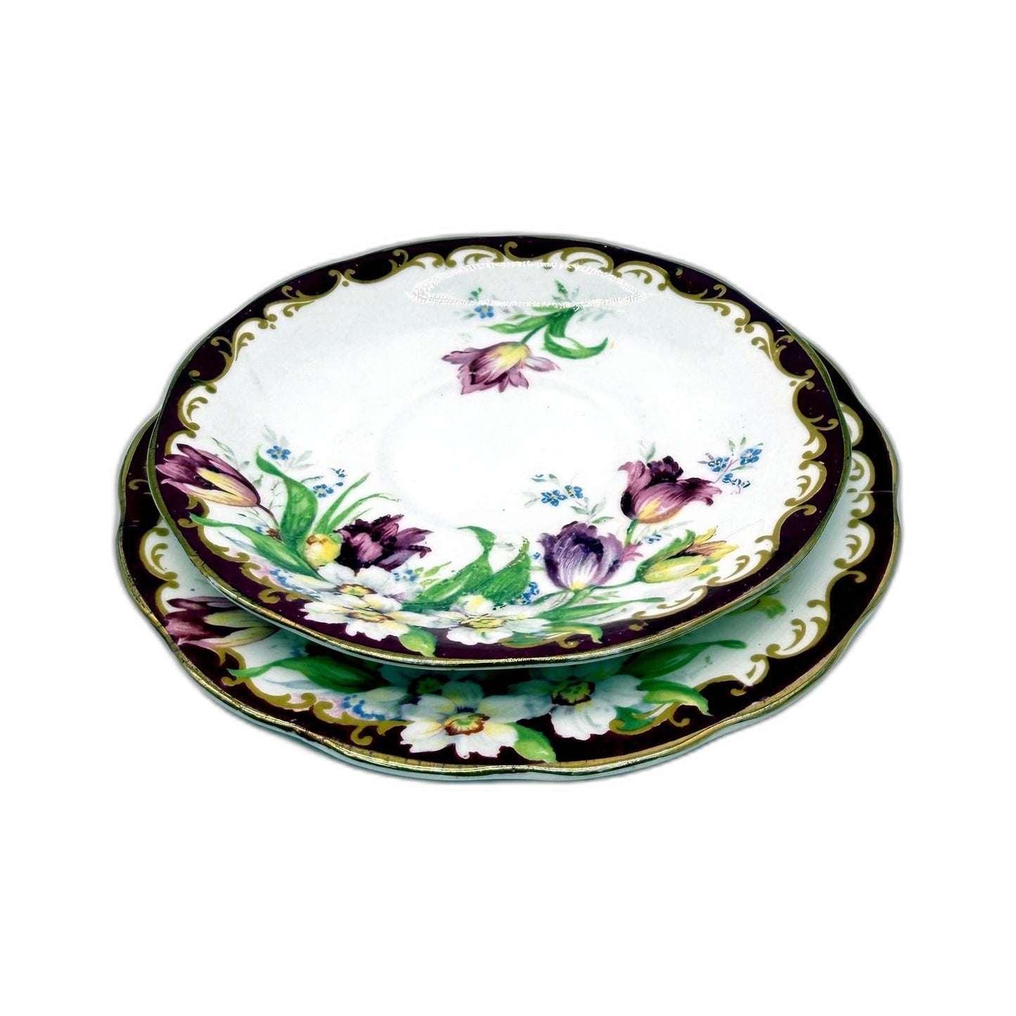 VINTAGE 3Pce Bell Fine Bone China Teacup and Saucer Set Floral Pattern Gold Trim