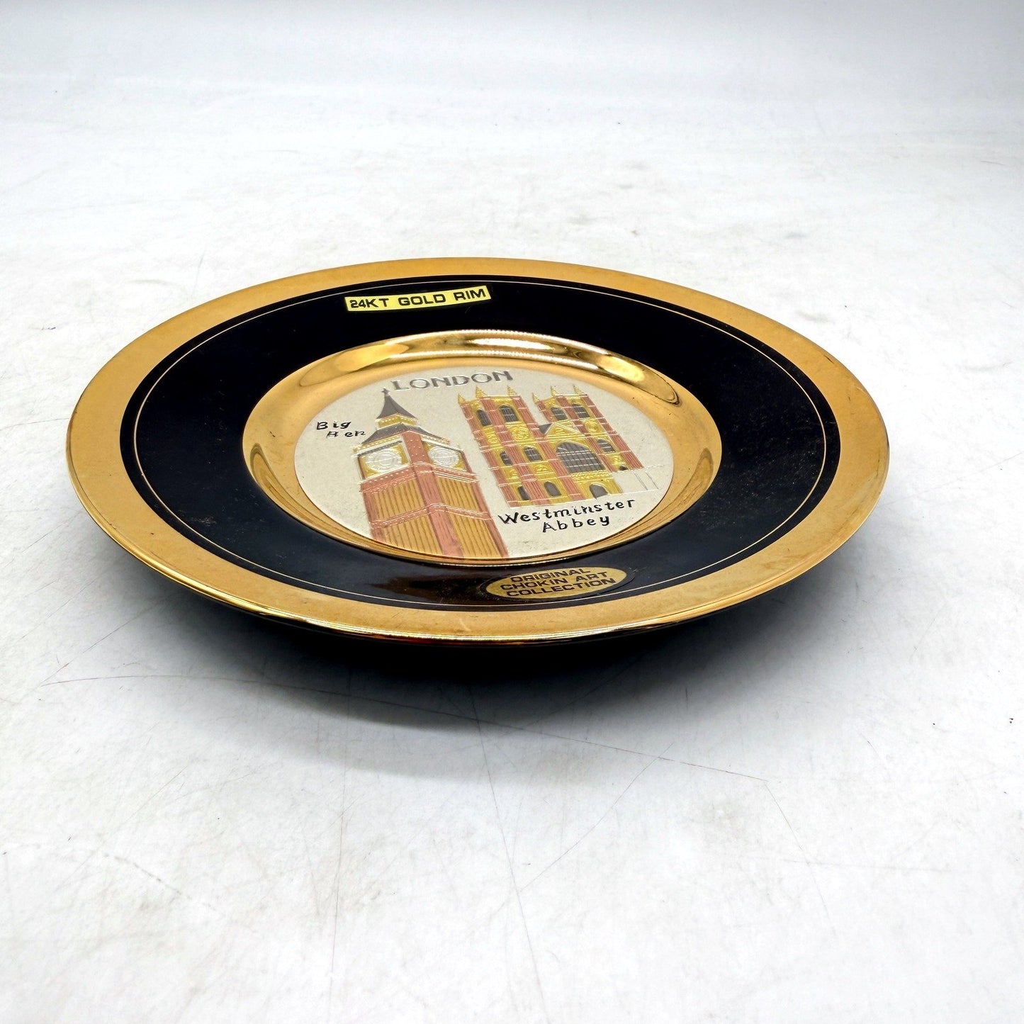 Decorative Plate Gold Black Chokin Art Collectible Souvenir London Westminster