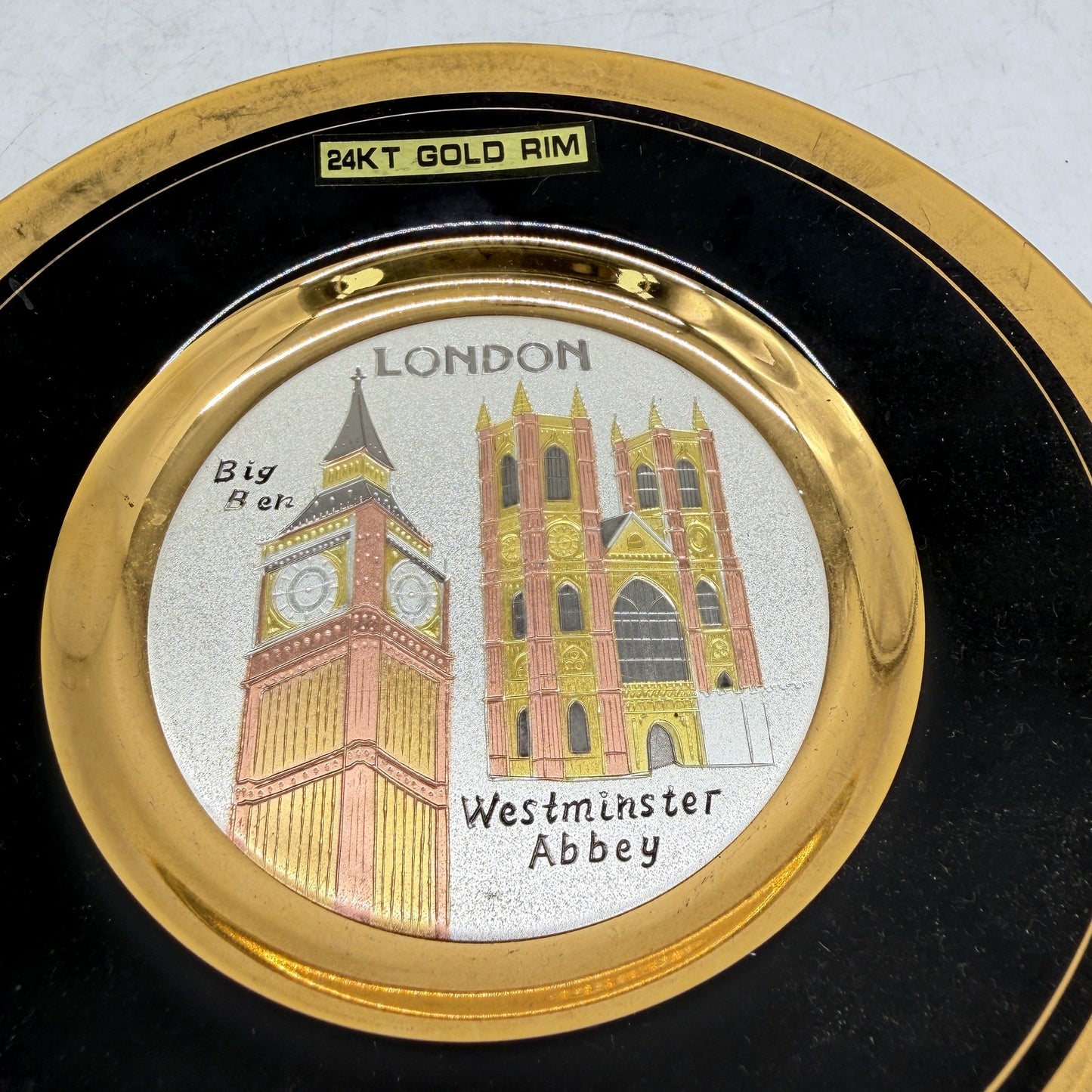 Decorative Plate Gold Black Chokin Art Collectible Souvenir London Westminster