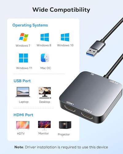 ABLEWE USB Adapters 3.0 to Dual HDMI Adapter with Port - Convert Single DEMO
