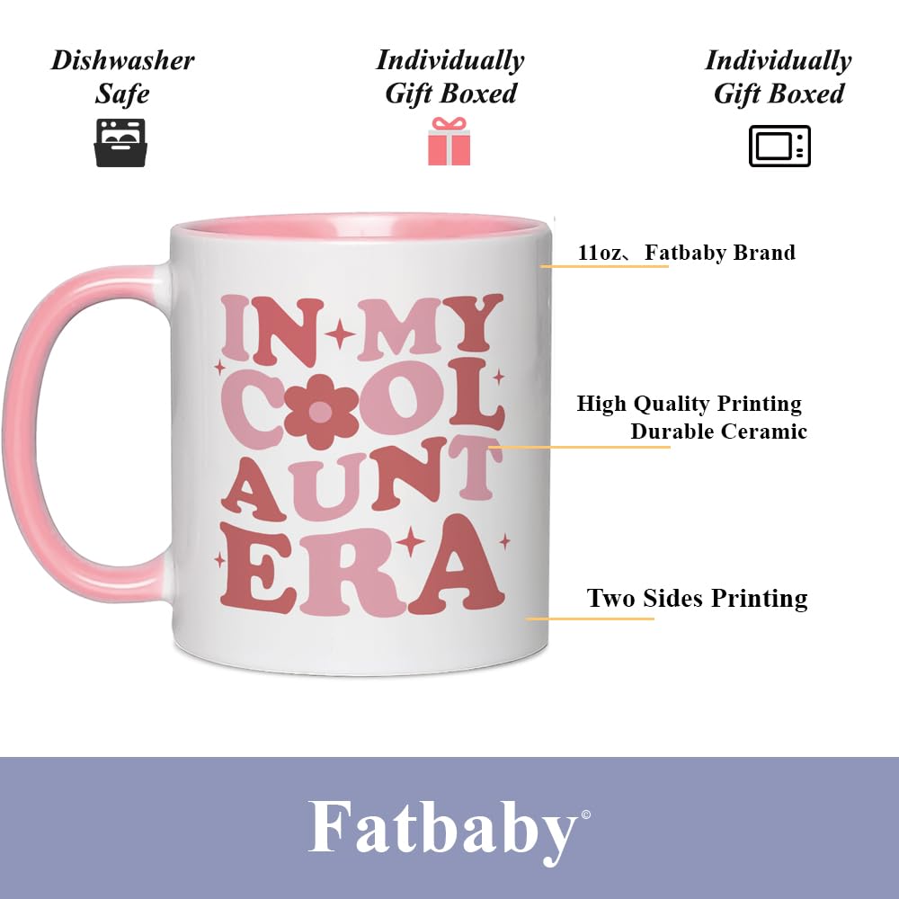 Fatbaby Funny Cool Aunt Era Coffee Mug Gifts Humorous Pink & White Ceramic NEW