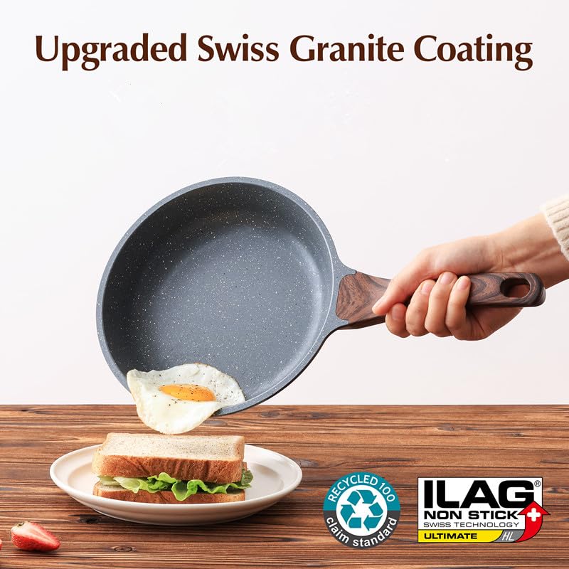 SENSARTE Nonstick Granite Frying Pan Skillet with Lid, Durable Cookware Set DEMO