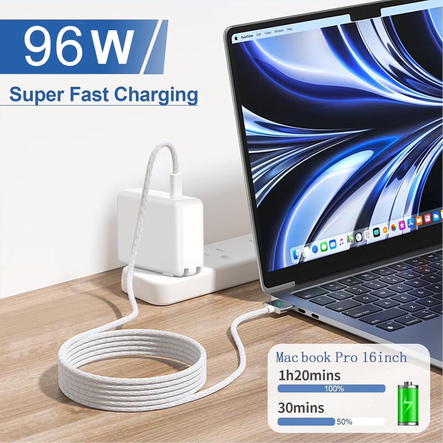 GTGUGR 100W USB-C Laptop Charger for MacBook Pro 14 16 Inch 2023 2022 2021 DEMO