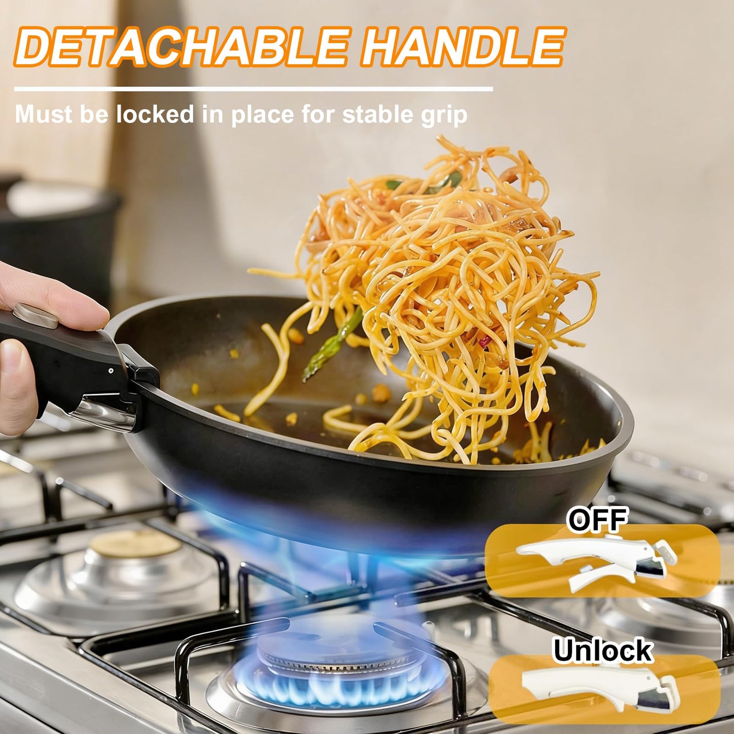 Yildue 23-Piece Pot and Pan Set Detachable Handle Induction Cookware Black DEMO