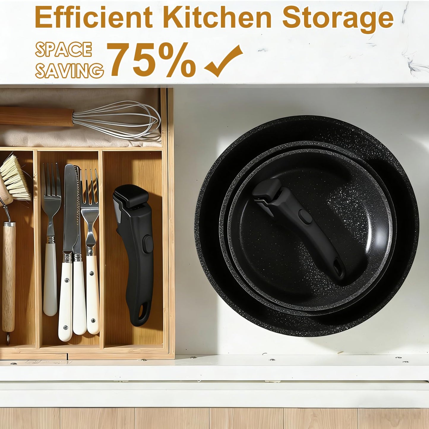 Yildue 23-Piece Pot and Pan Set Detachable Handle Induction Cookware Black DEMO