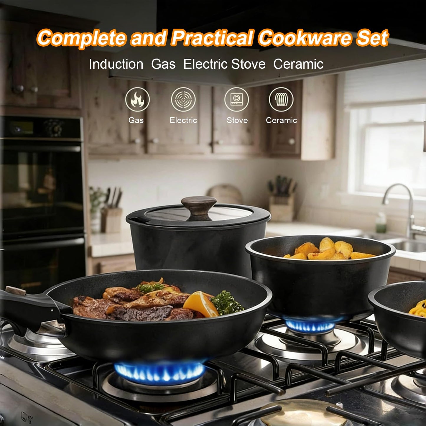 Yildue 23-Piece Pot and Pan Set Detachable Handle Induction Cookware Black DEMO
