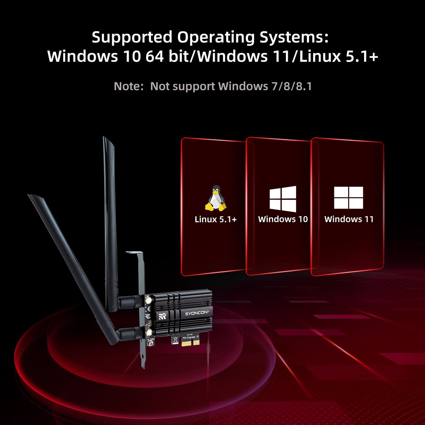 SYONCON WiFi 6E AXE5400 PCIe Network Card Tri-Band 2.4/5/6GHz Bluetooth 5.3 NEW
