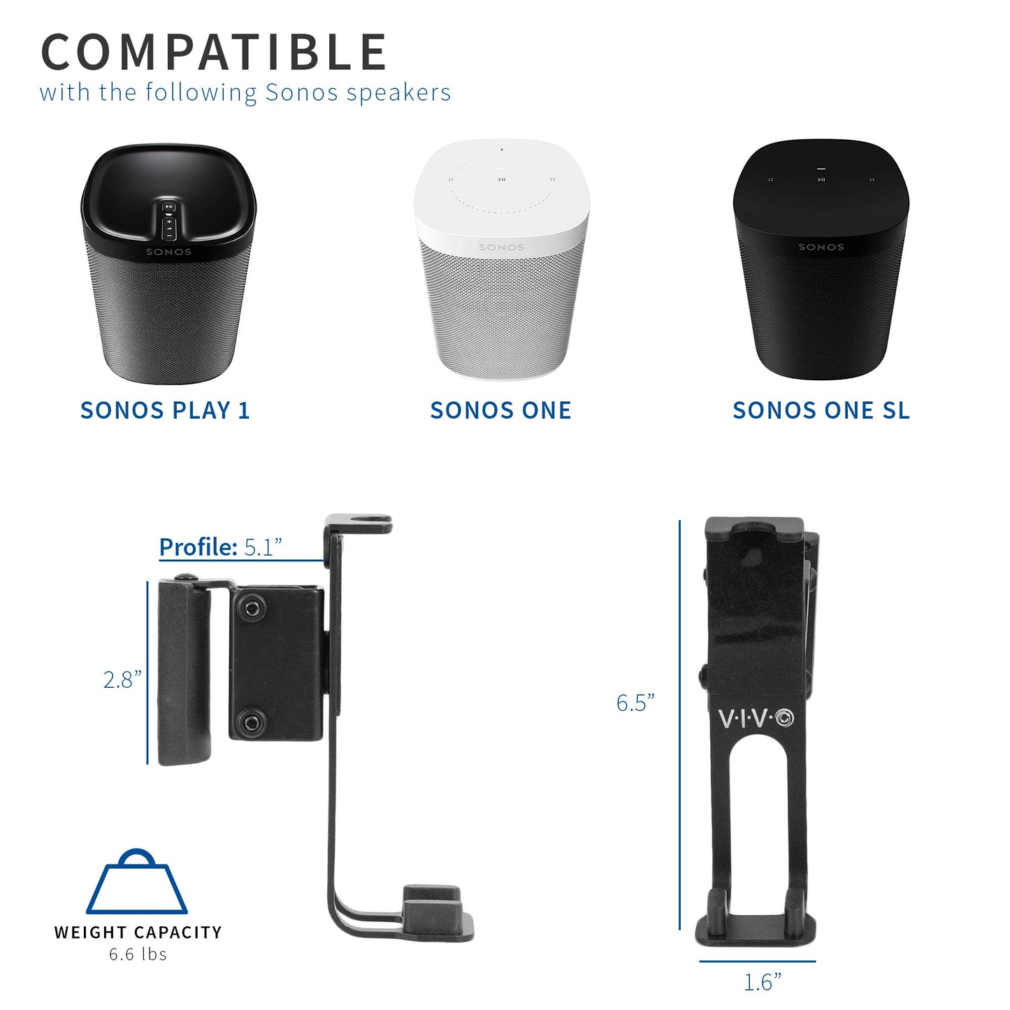 VIVO Black Mounts Dual Wall Mount Brackets for Sonos One SL and Play:1 DEMO