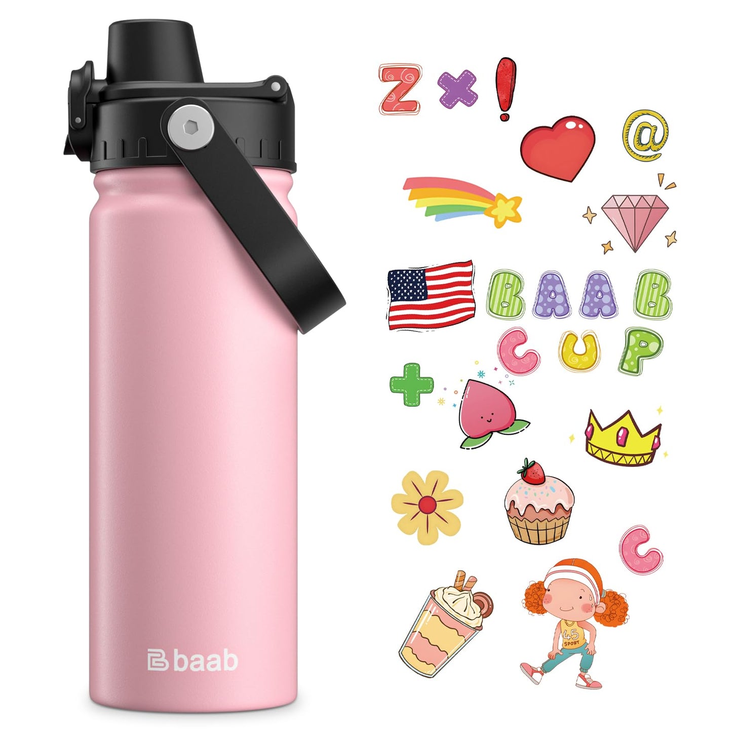 baab 18oz Drink Flasks Insulated Stainless Steel Water Bottle in Pink - DEMO