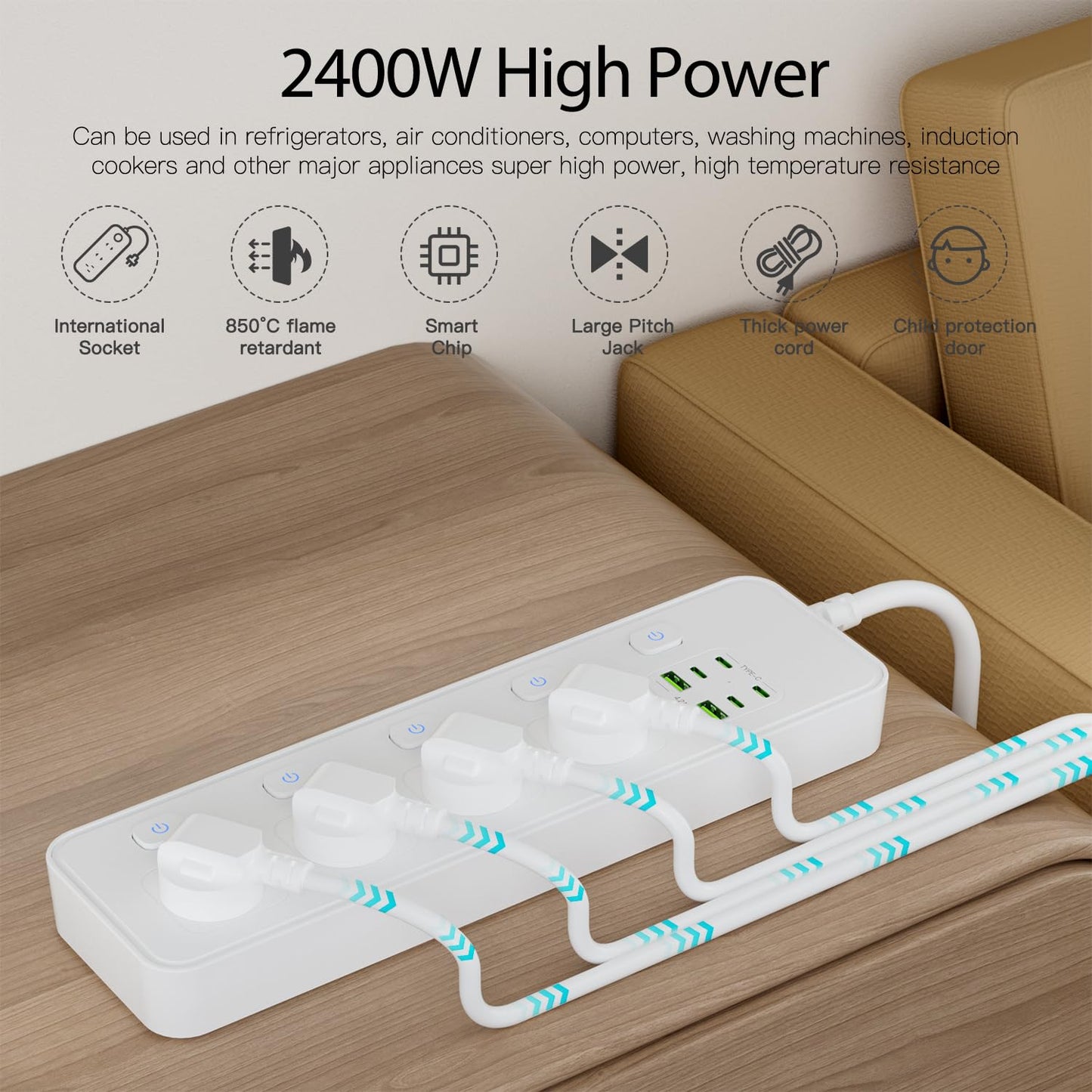 BOCHLION 4-Outlet Power Strip Surge Protector with Overload Protection, DEMO