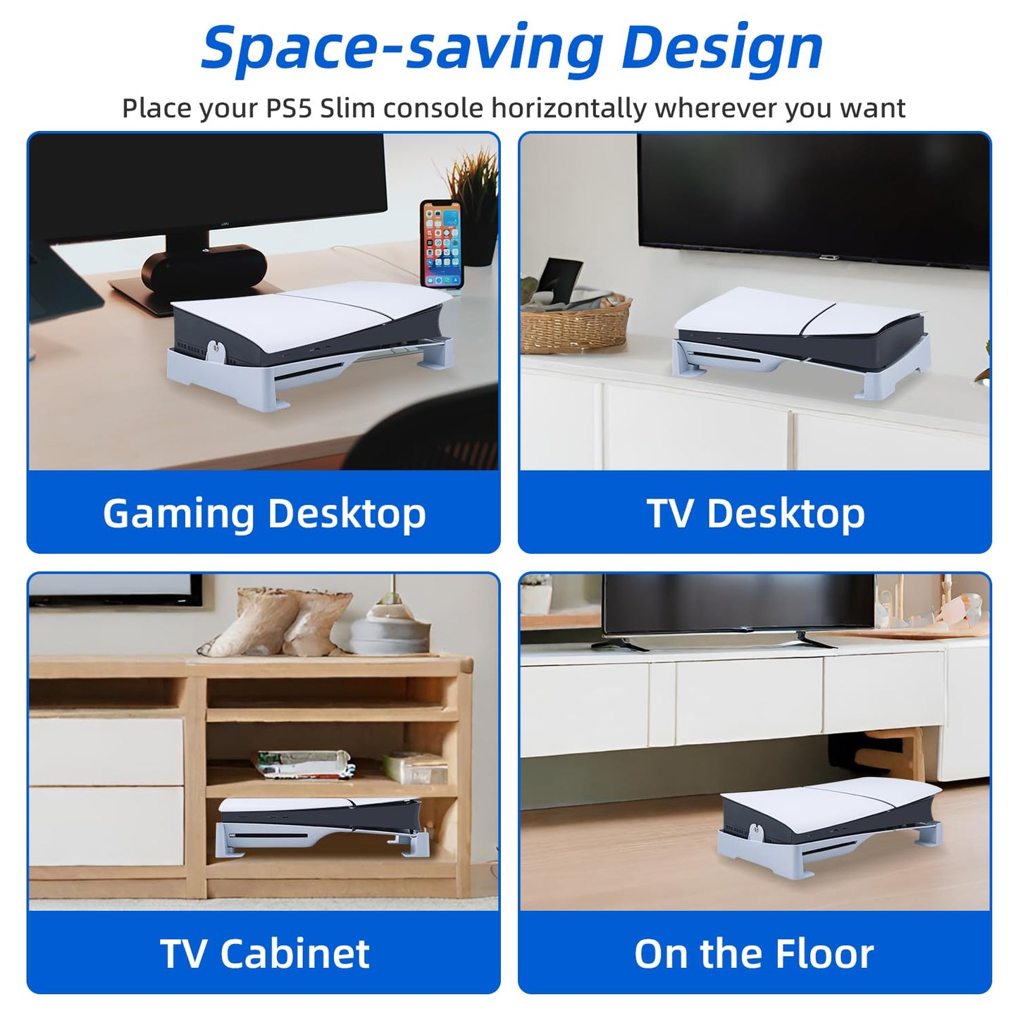 Mcbazel Horizontal Stand for PS5 Slim/Pro Console - Accessory Kit in White DEMO