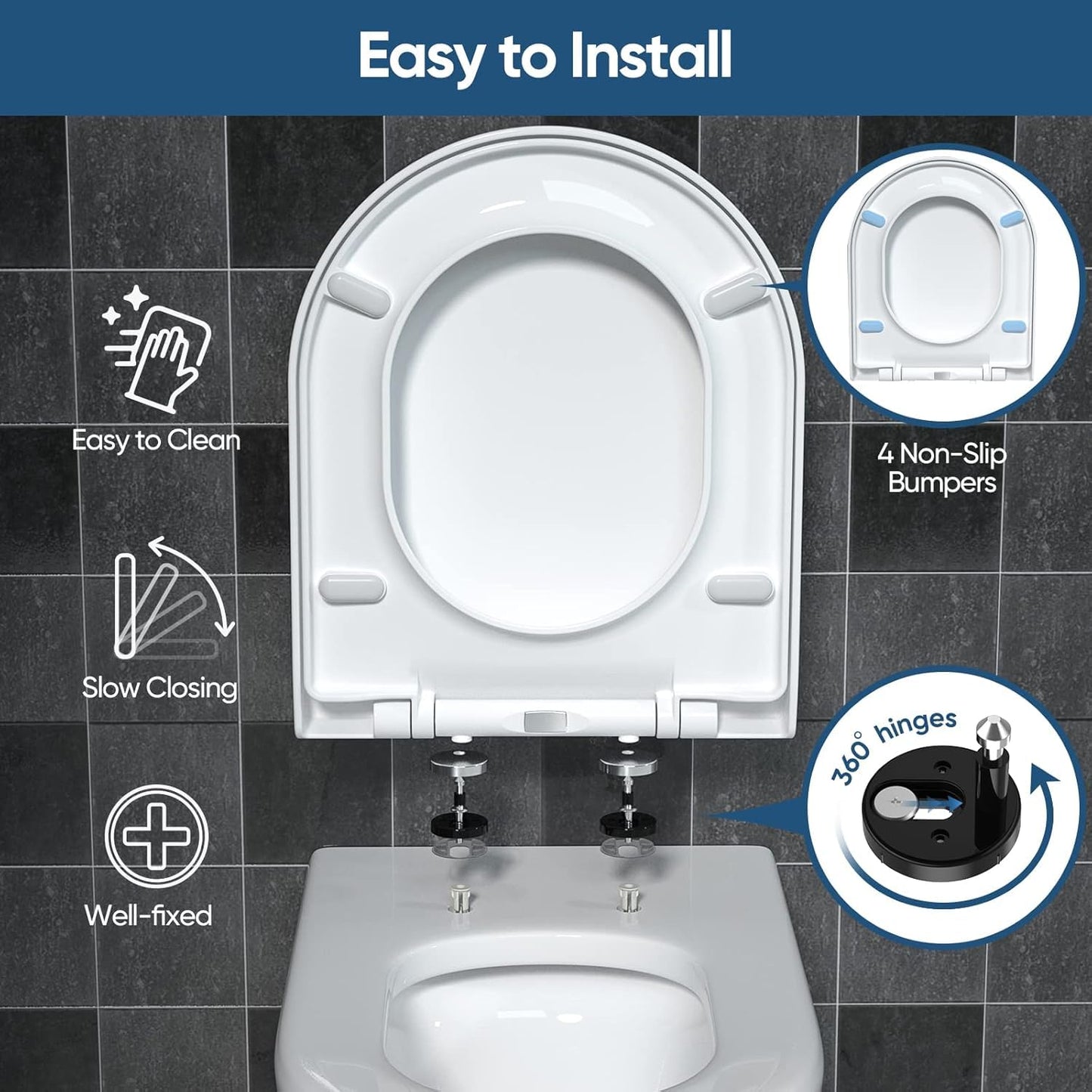 MUJIUSHI Soft Close Toilet Seat with Quick Release for Easy Cleaning White NEW