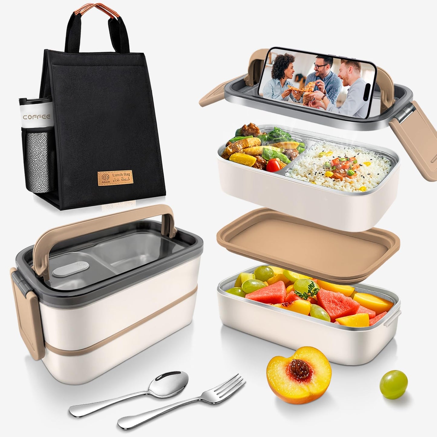 Adando Stainless Steel Bento Box Leakproof Lunchbox 1400ml BPA Free Green NEW