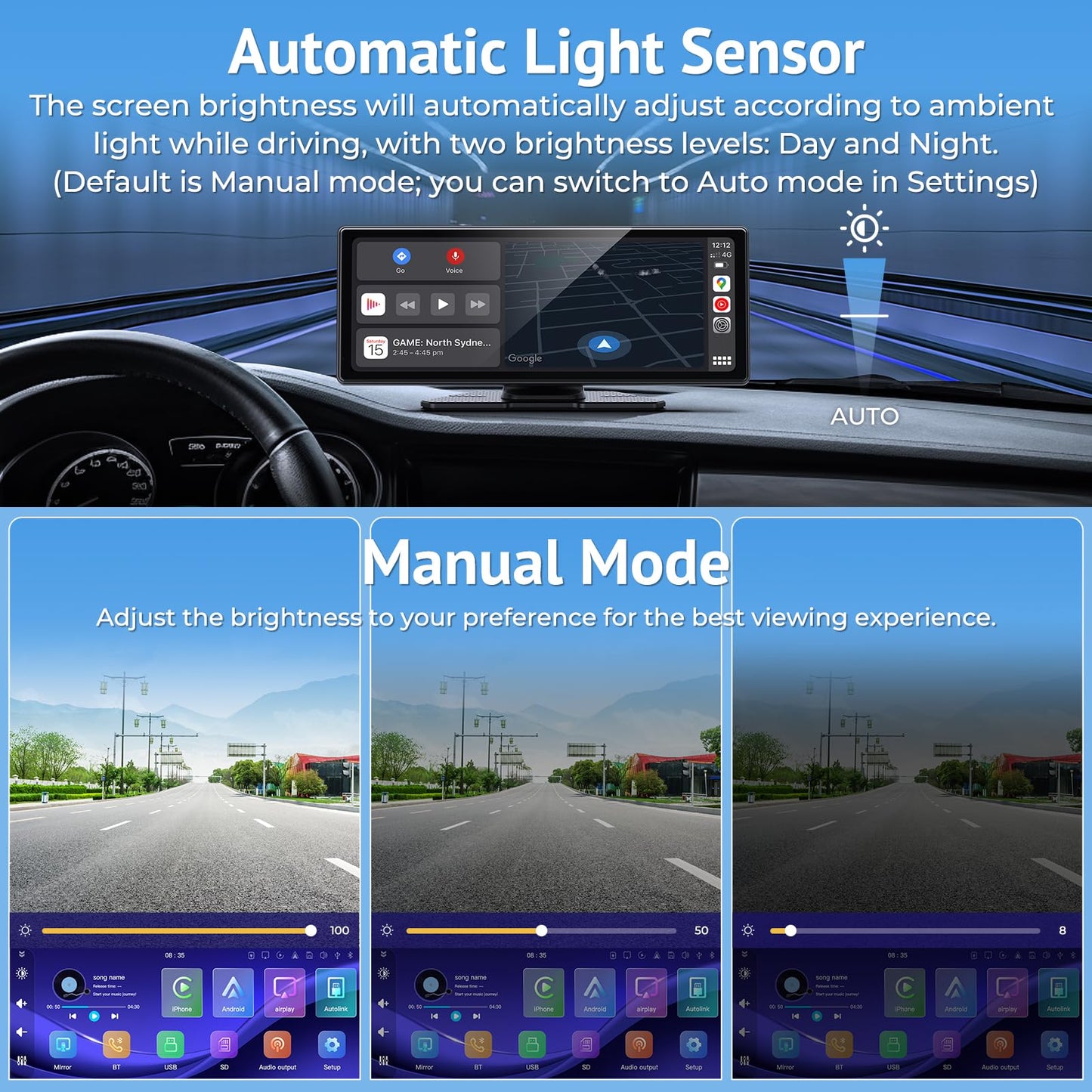 Wonsidary Wireless/Wired Carplay Screen Android Auto Mirror for Car DEMO