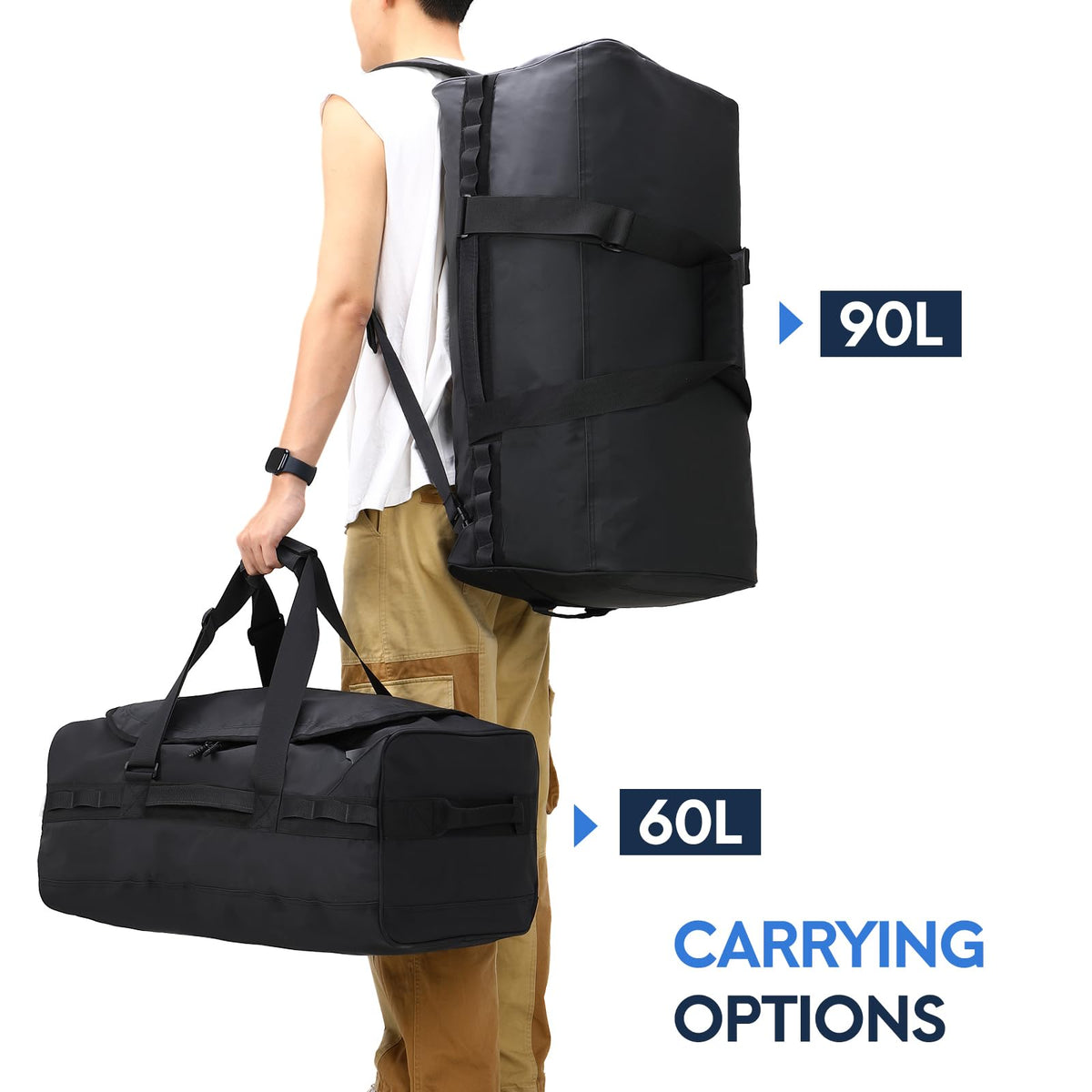 Haimont 60L Sports Duffel Backpack Bag Water Resistant Travel Duffle Black NEW