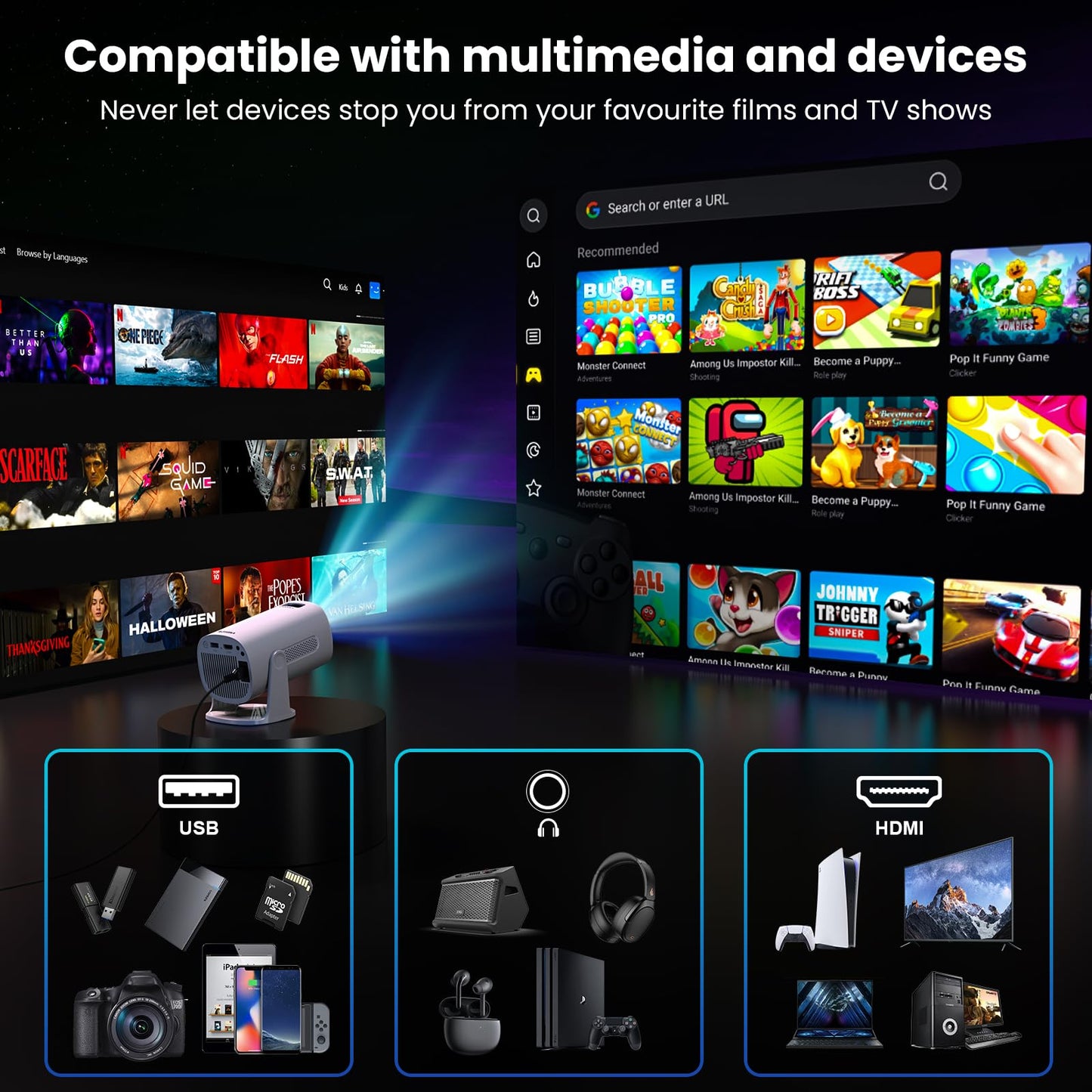 AGIMA 4K Projectors WiFi Bluetooth Projector with Quiet Operation - White DEMO