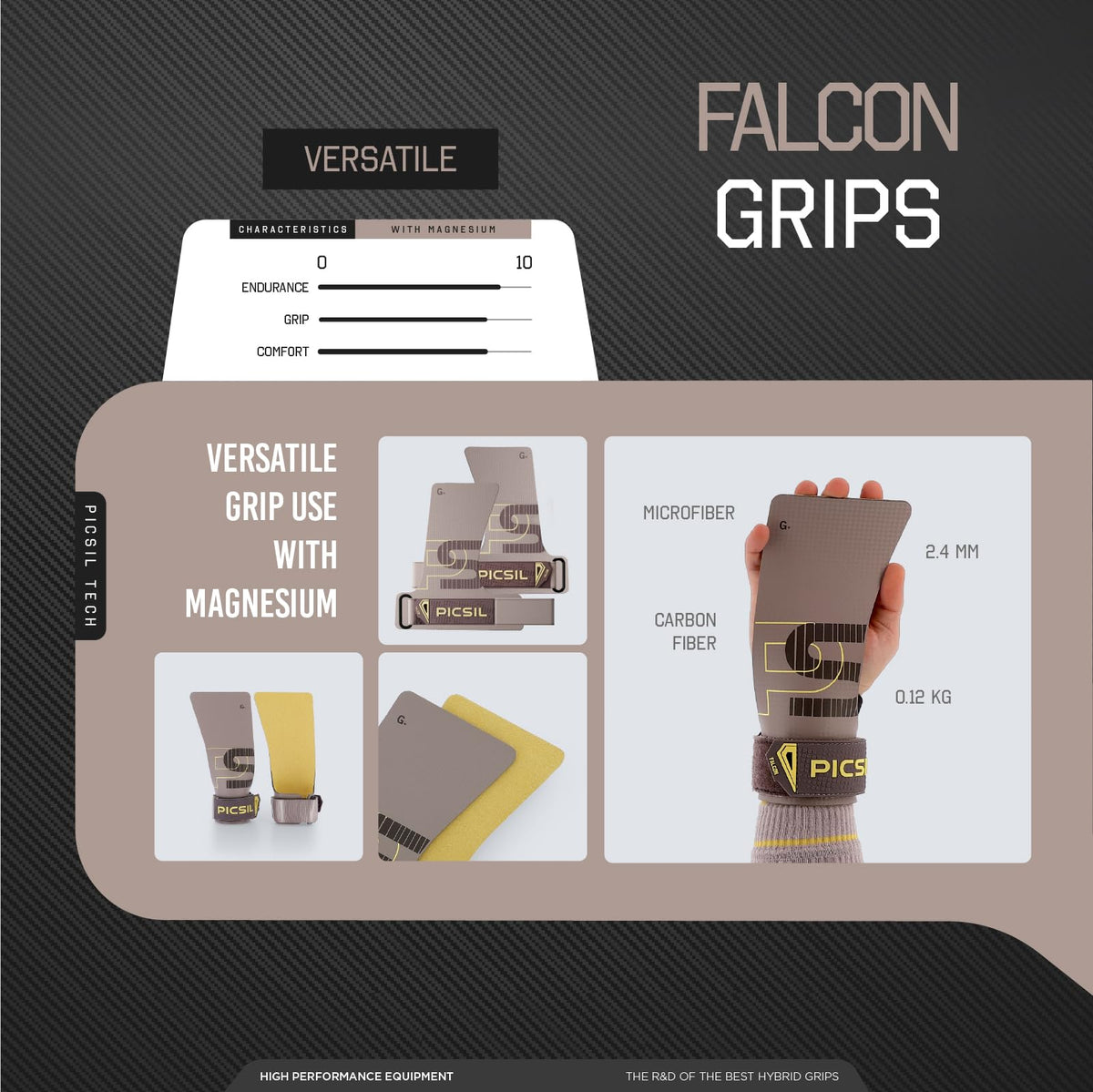 PICSIL Carbon Fibre Gymnastics Grips Pack with Chalk in Taupe Colour NEW