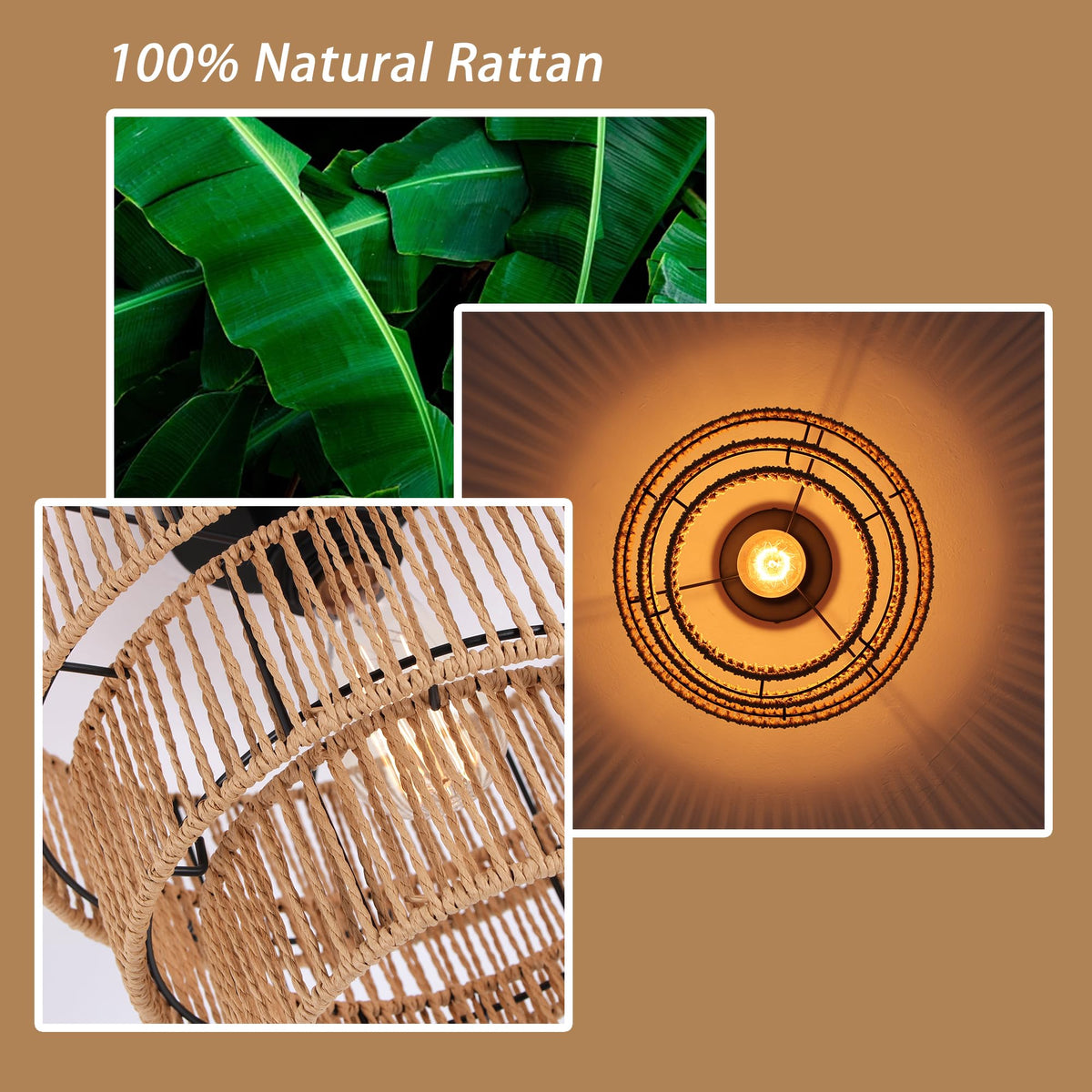 Oninio 30CM Ceiling Lighting Boho Rattan Pendant Light 3-Tier Hand-Woven NEW