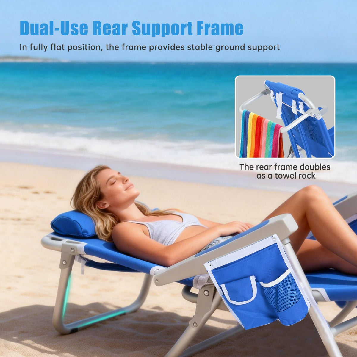 SunnyFeel Reclining Chairs Outdoor Folding Lounge Chair 5 Position Blue NEW