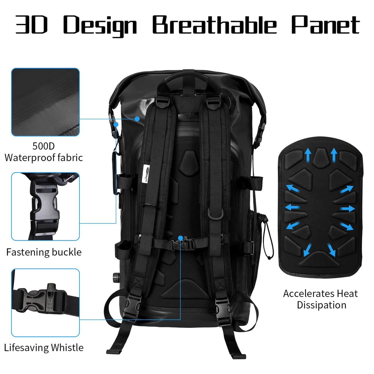 AFISHTOUR 35L Dry Bags Waterproof Floating Dry Bag Backpack, Roll-Top, Black NEW