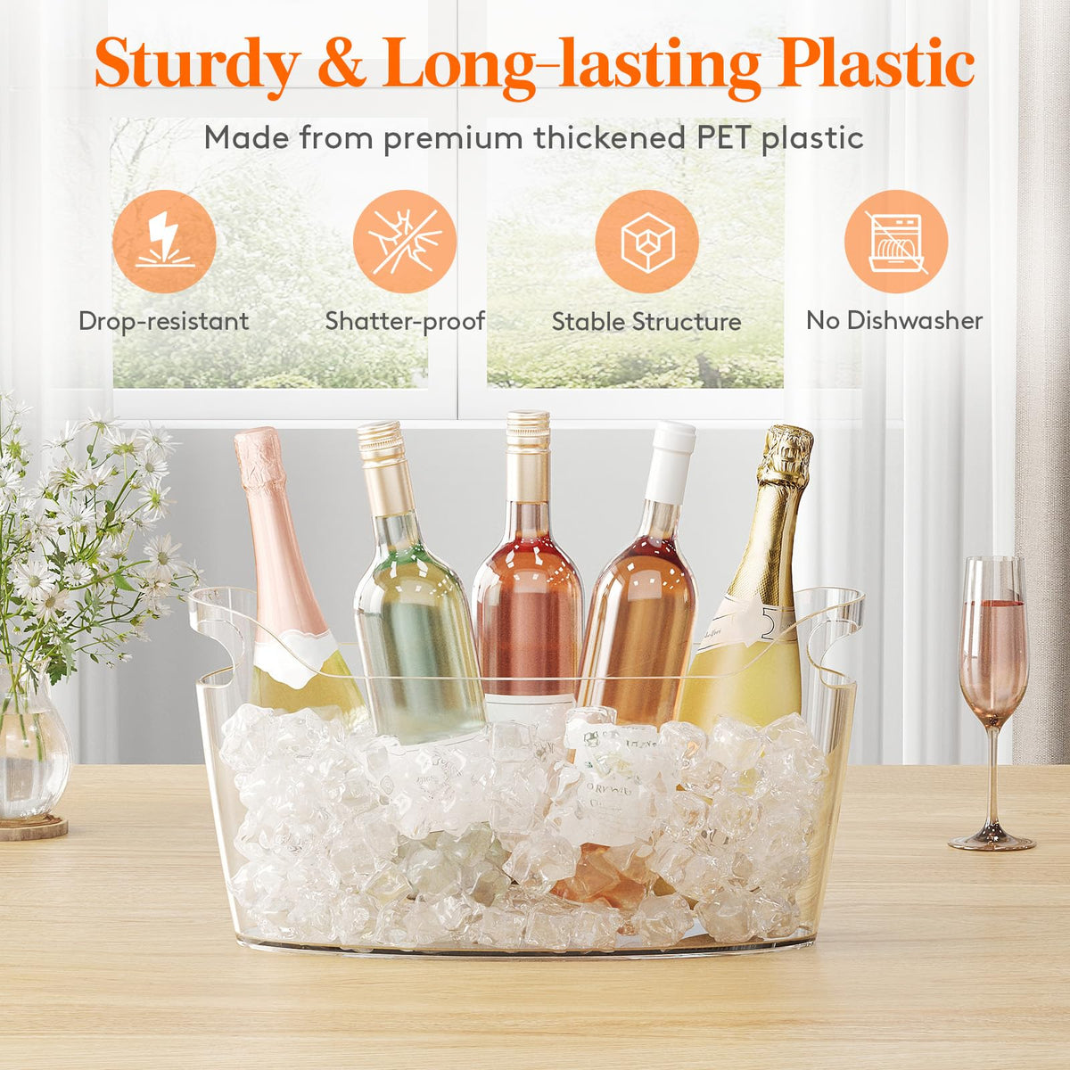 Lifewit Large Beverage Tubs 7L Clear Ice Bucket - Portable Champagne Tub NEW