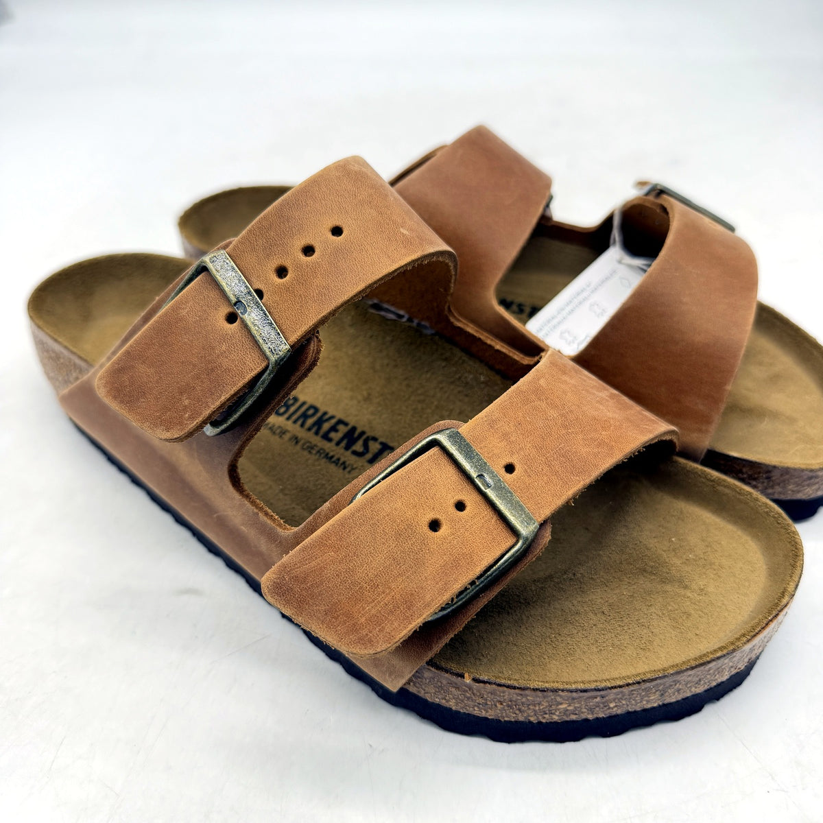 Birkenstock Arizona Cognac Mid Brown Leather Sandals Unisex M 7 L 8 EU 39 DEMO