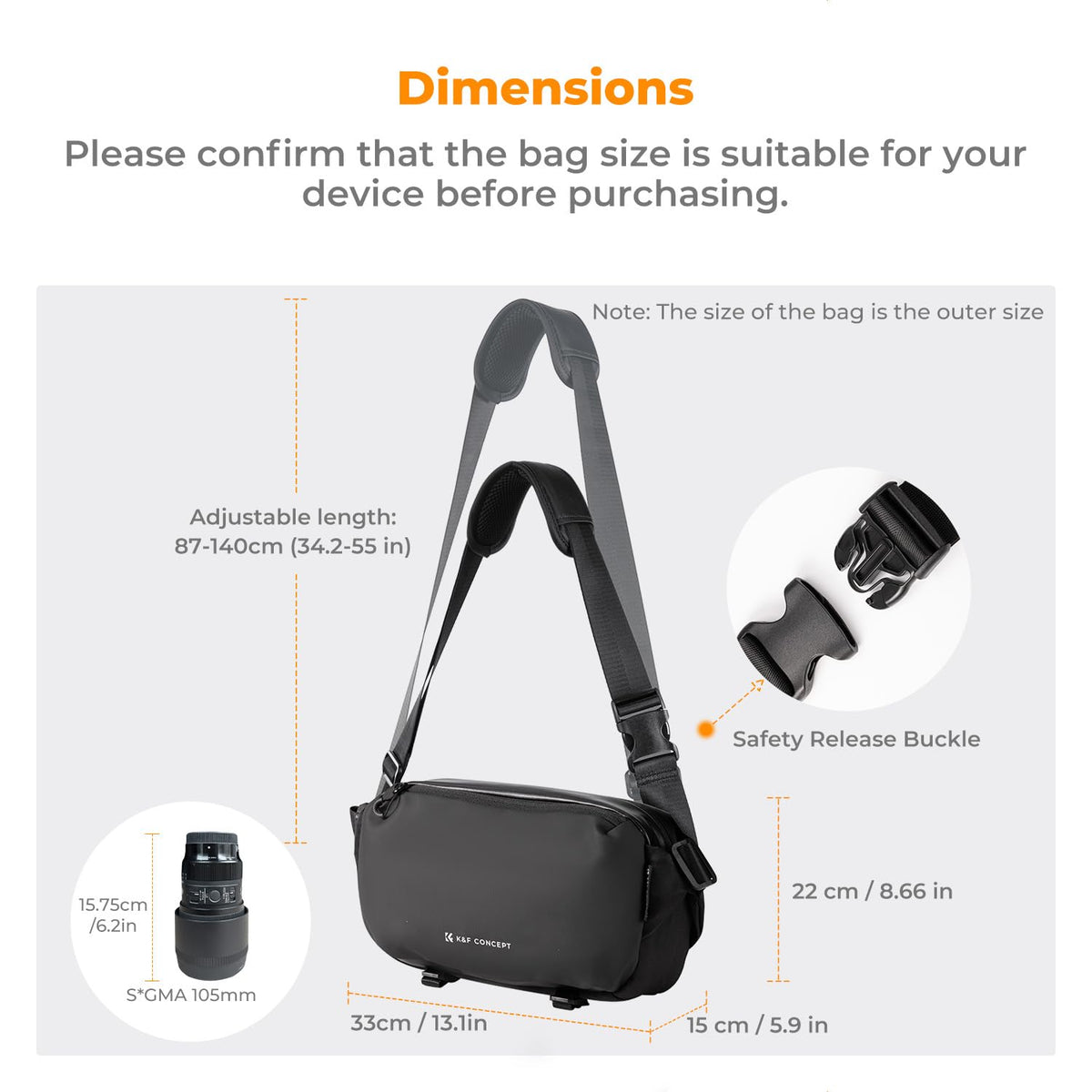 K&F CONCEPT Unisex 2-in-1 Sling Bag 10L Everyday Shoulder Multifunction NEW