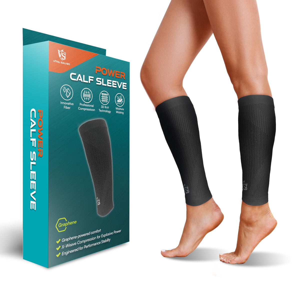 VS Vital Salveo Graphene Power Calf Sleeve Compression Support for Small NEW